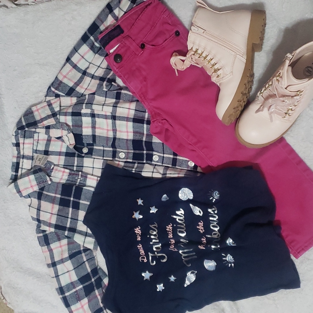 3pc bundle= Flannel shirt, tee & jean